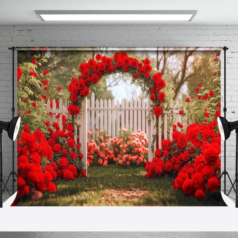 Aperturee - Aperturee Romantic Red Rose Garden Valentines Day Backdrop