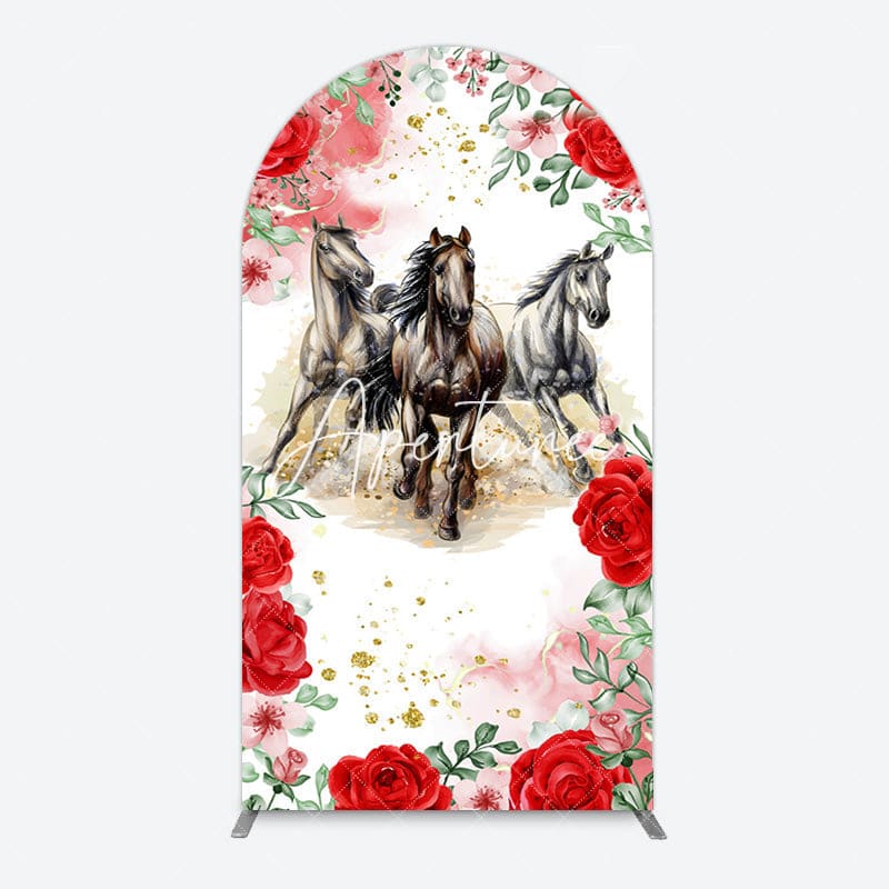 Aperturee - Aperturee Romantic Red Rose Horse Kentucky Derby Arch Backdrop