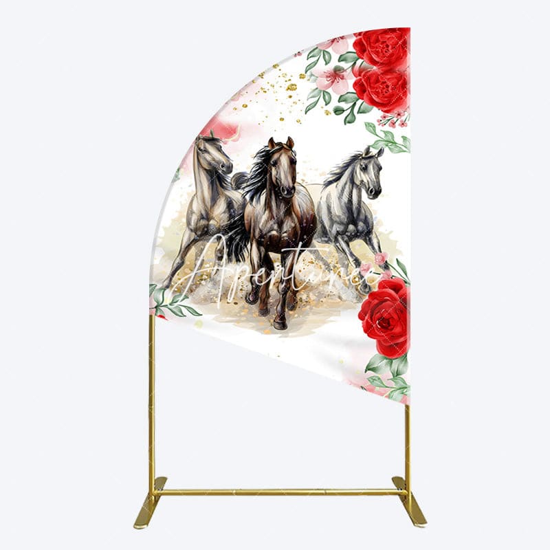 Aperturee - Aperturee Romantic Red Rose Horse Kentucky Derby Half Moon Arch Backdrop