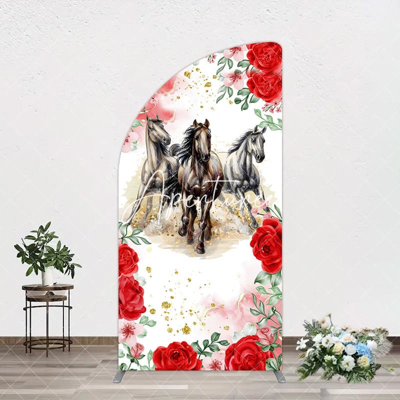 Aperturee - Aperturee Romantic Red Rose Horse Kentucky Derby Half Moon Arch Backdrop