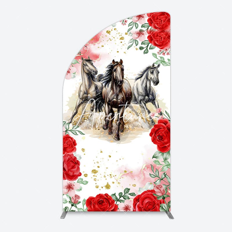 Aperturee - Aperturee Romantic Red Rose Horse Kentucky Derby Half Moon Arch Backdrop