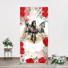 Aperturee - Aperturee Romantic Red Rose Horse Kentucky Derby Rectangle Backdrop