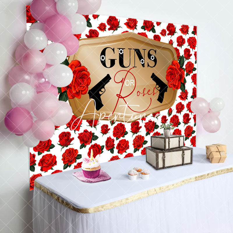 Aperturee - Aperturee Romantic Red Rose Pistol Baby Shower Party Backdrop