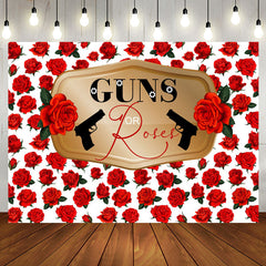 Aperturee - Aperturee Romantic Red Rose Pistol Baby Shower Party Backdrop