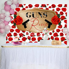 Aperturee - Aperturee Romantic Red Rose Pistol Baby Shower Party Backdrop