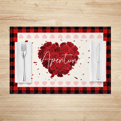 Aperturee - Aperturee Romantic Red Rose Valentines Day Set Of 4 Placemats