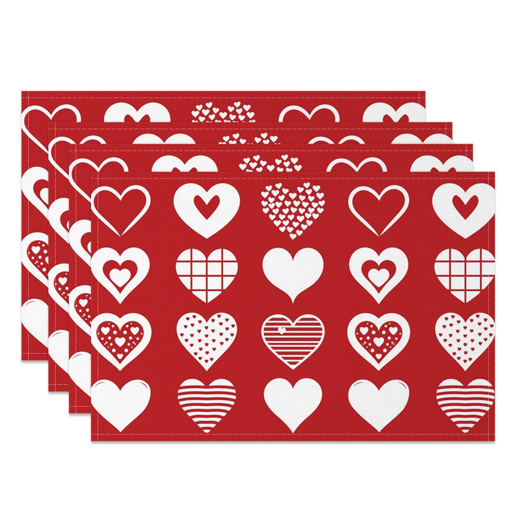 Aperturee - Aperturee Romantic Red White Artistic Love Set Of 4 Placemats