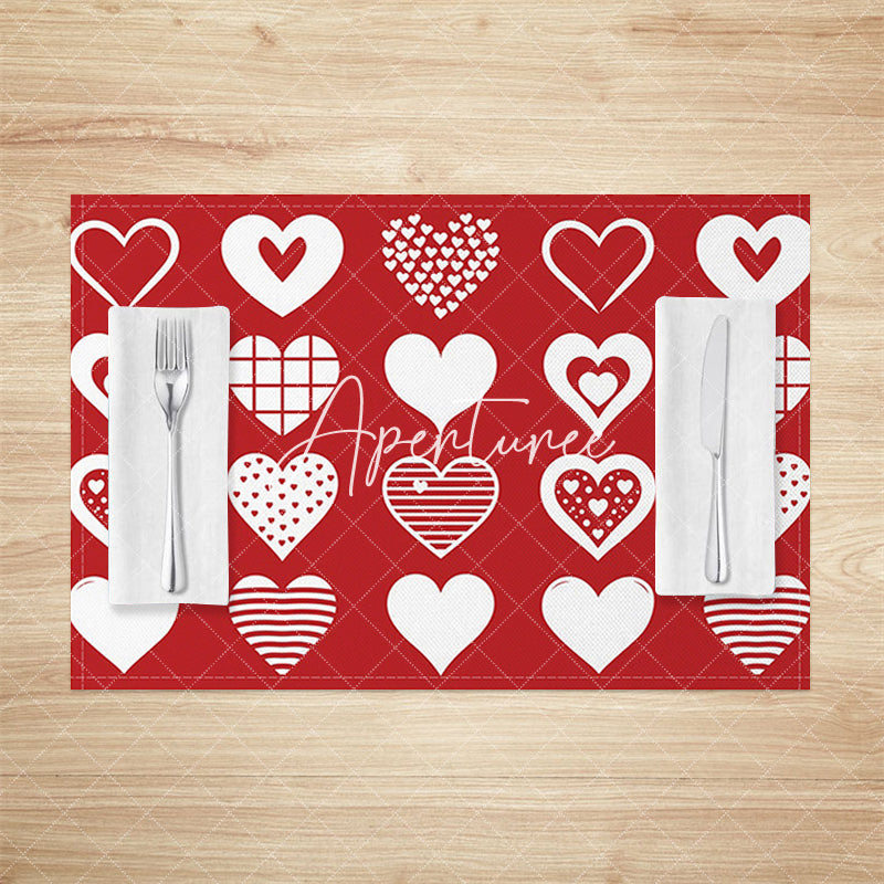 Aperturee - Aperturee Romantic Red White Artistic Love Set Of 4 Placemats