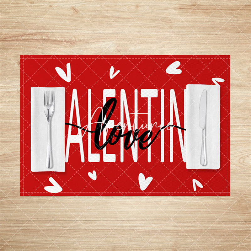 Aperturee - Aperturee Romantic Red White Valentine Love Set Of 4 Placemats