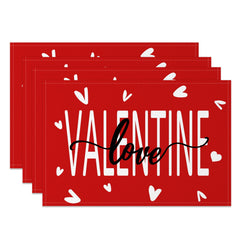 Aperturee - Aperturee Romantic Red White Valentine Love Set Of 4 Placemats