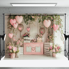 Aperturee - Aperturee Romantic Retro Pink Balloons Valentines Day Backdrop