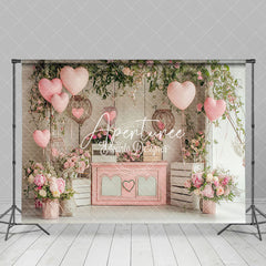 Aperturee - Aperturee Romantic Retro Pink Balloons Valentines Day Backdrop