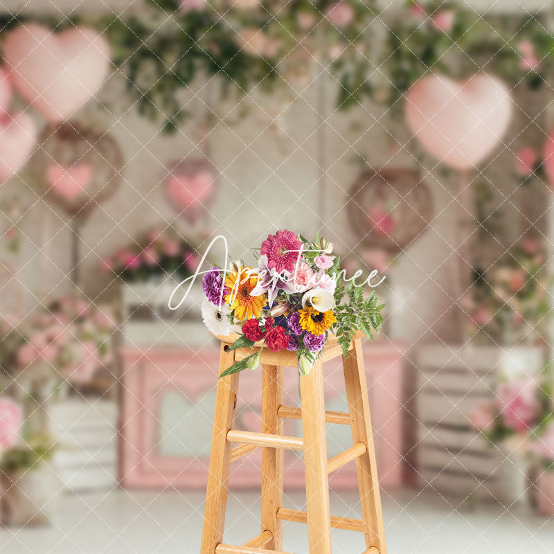 Aperturee - Aperturee Romantic Retro Pink Balloons Valentines Day Backdrop