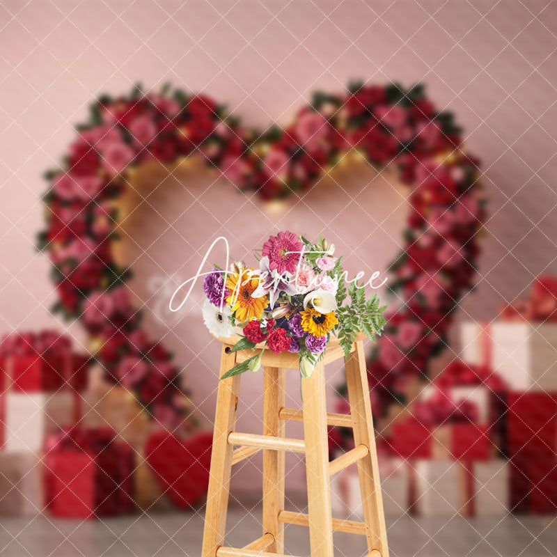 Aperturee - Aperturee Romantic Rose Heart Gifts Valentines Day Backdrop