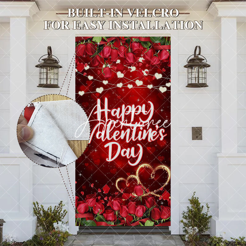 Aperturee - Aperturee Romantic Rose Heart Light Valentines Day Door Cover