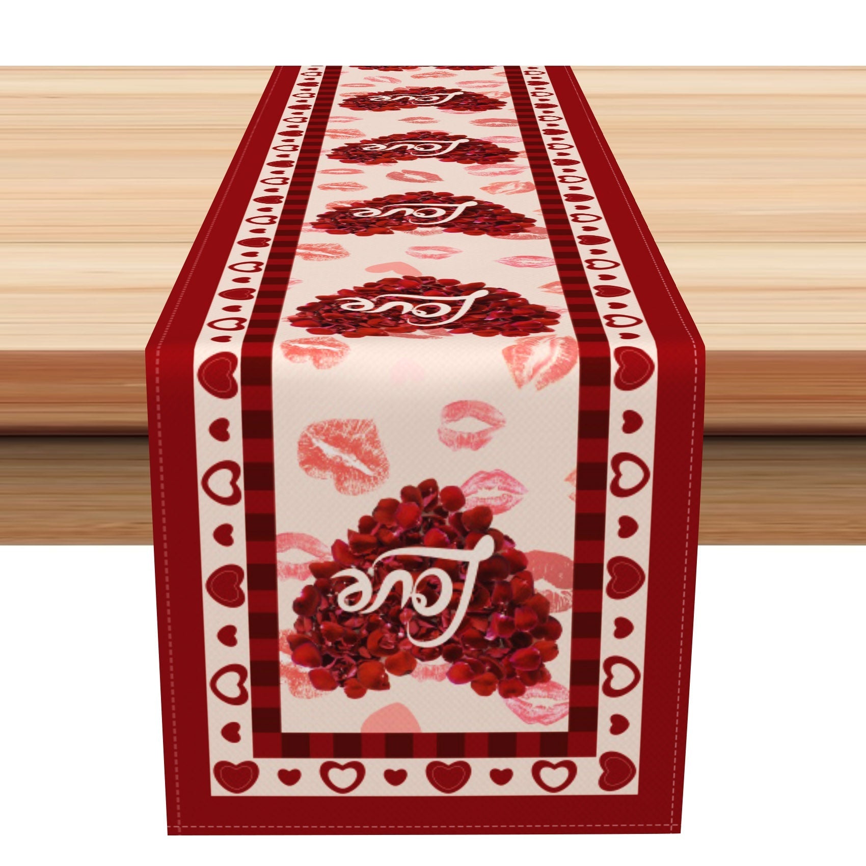 Aperturee - Aperturee Romantic Rose Love Heart Valentines Day Table Runner