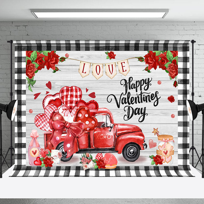 Aperturee - Aperturee Romantic Rose Red Truck Wood Valentines Day Backdrop