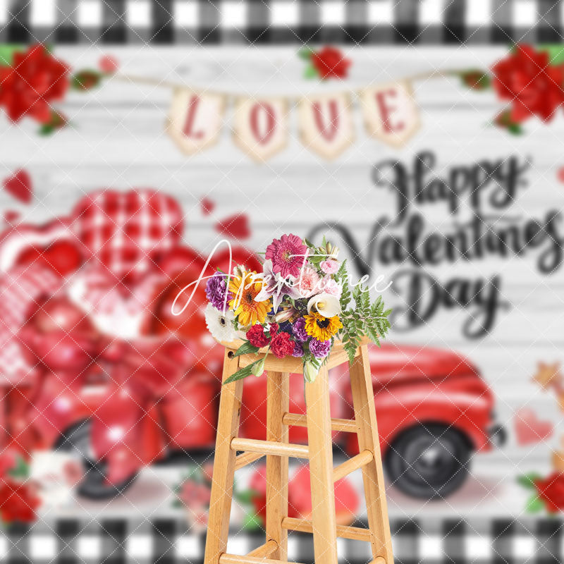 Aperturee - Aperturee Romantic Rose Red Truck Wood Valentines Day Backdrop