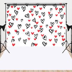 Aperturee - Aperturee Romantic Simple Black Red Hearts Combo Set Backdrop