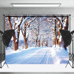 Aperturee - Aperturee Romantic Snow Scene Boulevard Trees Winter Backdrop