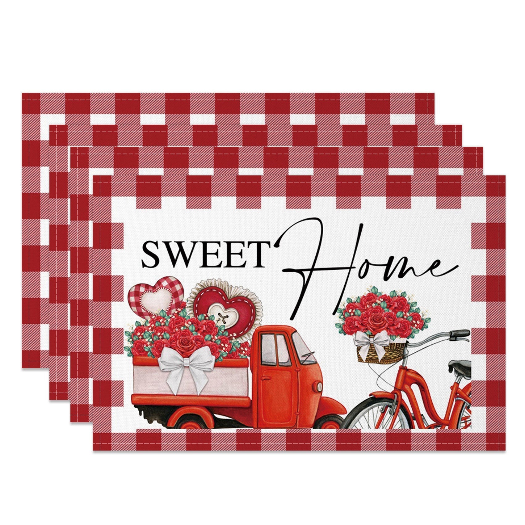 Aperturee - Aperturee Romantic Sweet Home Valentines Day Set Of 4 Placemats