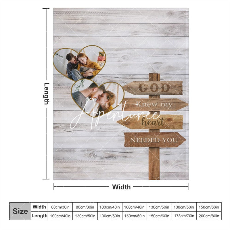 Aperturee - Aperturee Romantic Text Grey Wood Grain Custom Photo Blanket