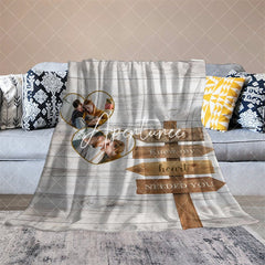 Aperturee - Aperturee Romantic Text Grey Wood Grain Custom Photo Blanket