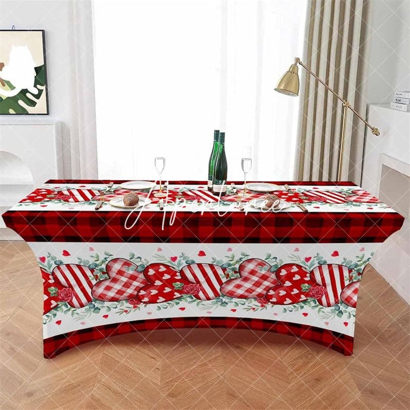 Aperturee - Aperturee Romantic Valentines Day Holiday Stretch Table Cover