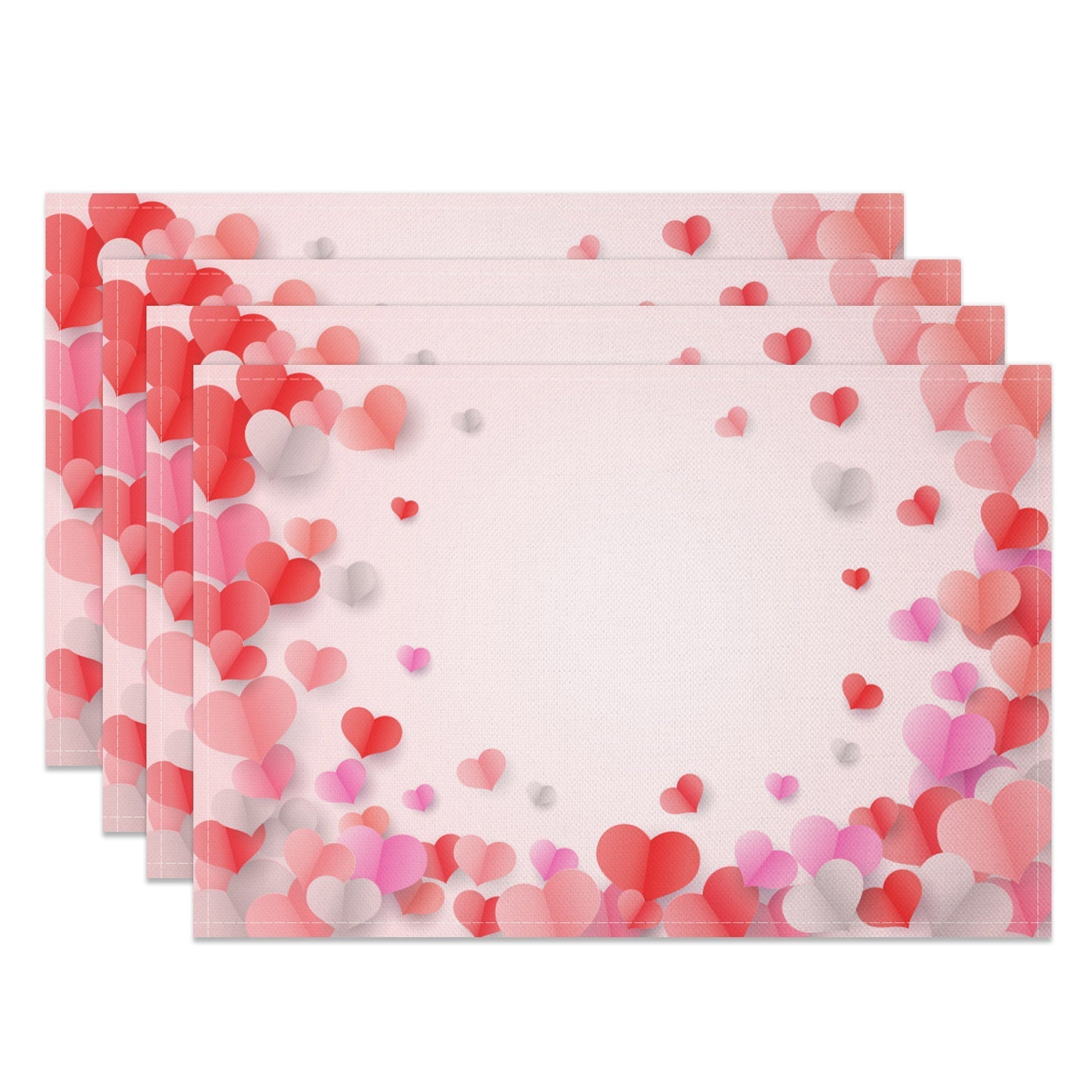 Aperturee - Aperturee Romantic Valentines Love Hearts Set Of 4 Placemats