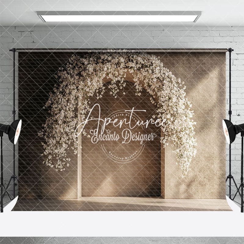 Aperturee - Aperturee Romantic White Floral Arch Sunlight Wedding Backdrop