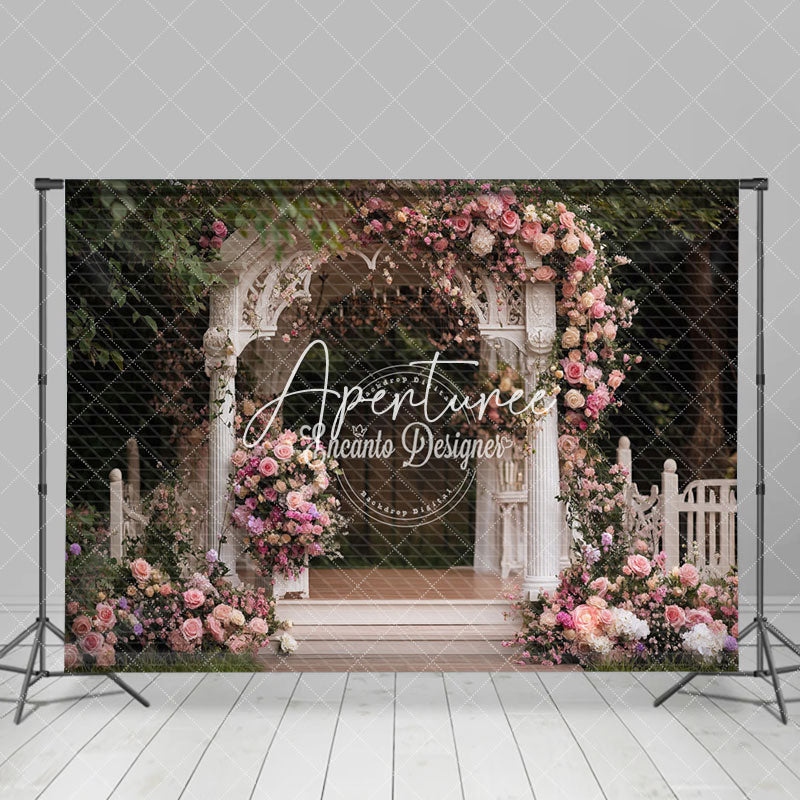 Aperturee - Aperturee Romantic White Garden Pavilion Floral Wedding Backdrop