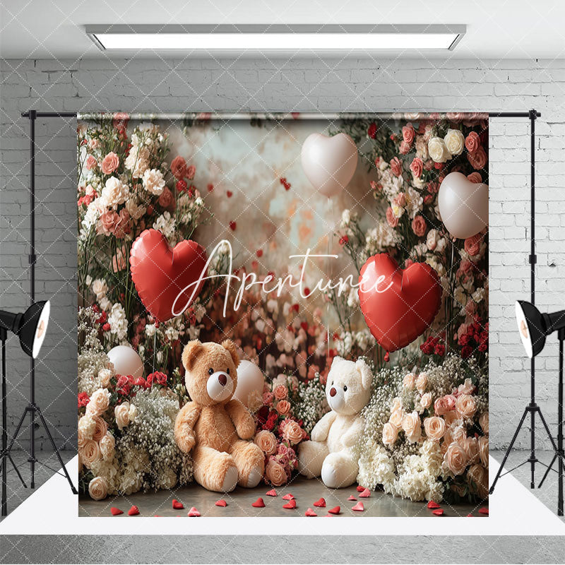 Aperturee - Aperturee Rose Bear Romantic Valentines Day Room Set Backdrop