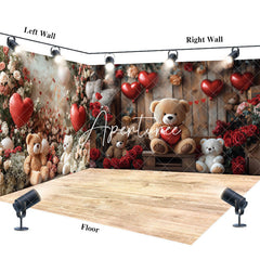 Aperturee - Aperturee Rose Bear Romantic Valentines Day Room Set Backdrop