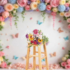 Aperturee - Aperturee Rose Garland Arch Butterfly On Wall Spring Backdrop