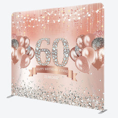 Aperturee - Aperturee Rose Gold Balloons Fabric Backdrop Cover for 60th Birthday