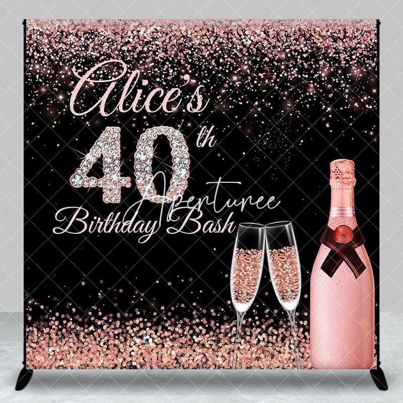 Aperturee - Aperturee Rose Gold Black Custom Name 40th Birthday Backdrop