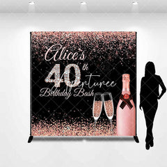 Aperturee - Aperturee Rose Gold Black Custom Name 40th Birthday Backdrop