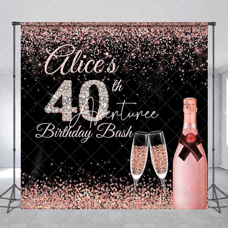 Aperturee - Aperturee Rose Gold Black Custom Name 40th Birthday Backdrop