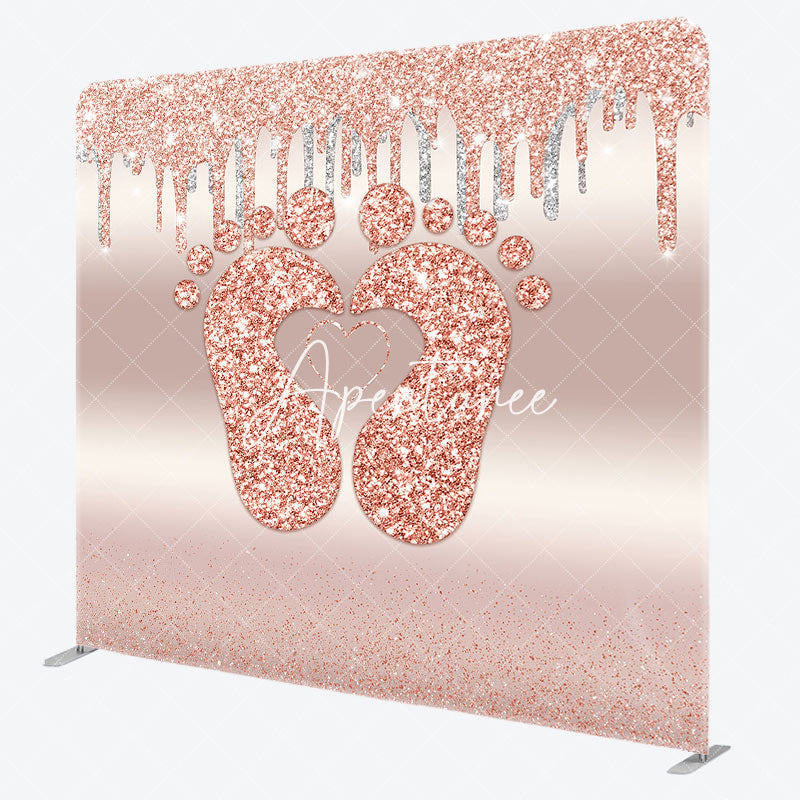 Aperturee - Aperturee Rose Gold Glitter Baby Shower Pillow Case Backdrop