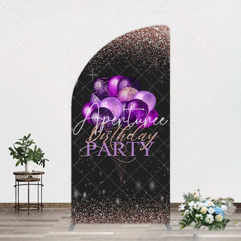 Aperturee - Aperturee Rose Gold Glitter Balloons Birthday Half Moon Arch Backdrop