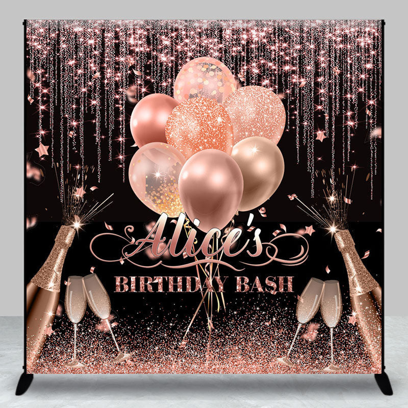 Aperturee - Aperturee Rose Gold Glitter Balloons Custom Birthday Backdrop