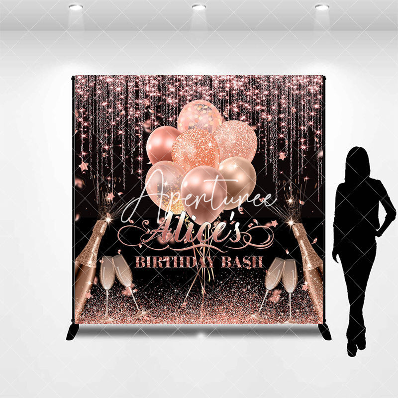 Aperturee - Aperturee Rose Gold Glitter Balloons Custom Birthday Backdrop