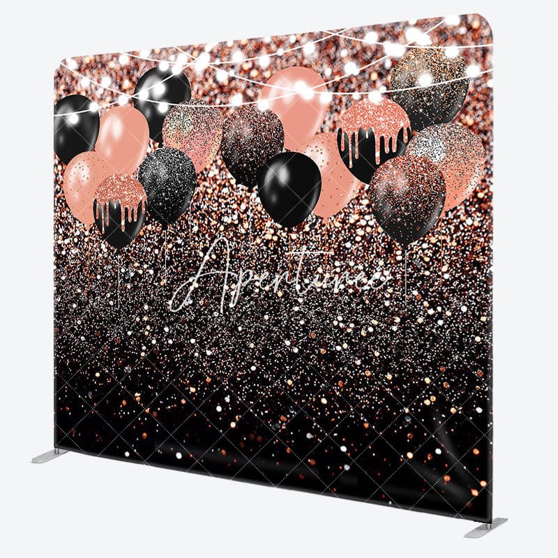 Aperturee - Aperturee Rose Gold Glitter Balloons Party Pillow Case Backdrop