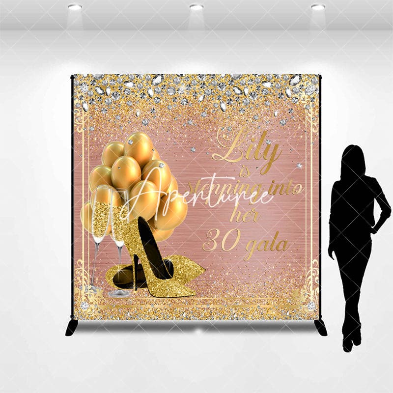 Aperturee - Aperturee Rose Gold Glitter Custom Name 30th Birthday Backdrop