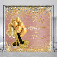 Aperturee - Aperturee Rose Gold Glitter Custom Name 30th Birthday Backdrop