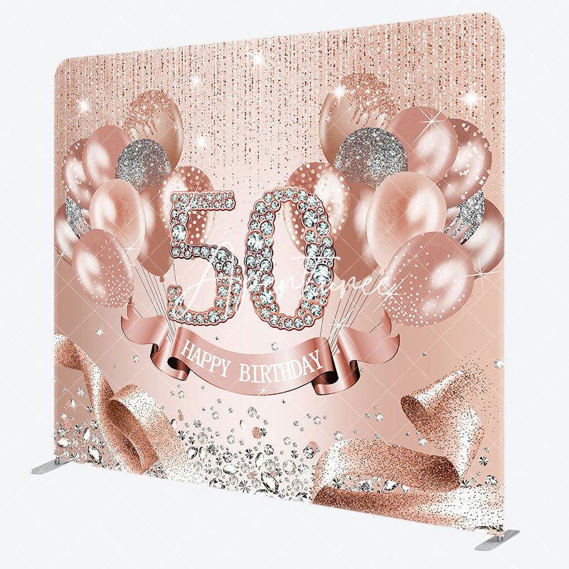 Aperturee - Aperturee Rose Gold Glitter Diamonds Birthday Square Backdrop