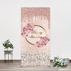 Aperturee - Aperturee Rose Gold Glitter Floral Happy Birthday Arch Backdrop