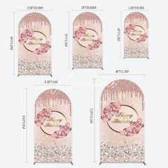 Aperturee - Aperturee Rose Gold Glitter Floral Happy Birthday Arch Backdrop