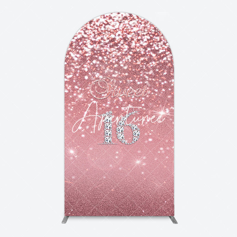 Aperturee - Aperturee Rose Gold Glitter Sweet 16 Birthday Arch Backdrop