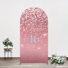 Aperturee - Aperturee Rose Gold Glitter Sweet 16 Birthday Arch Backdrop